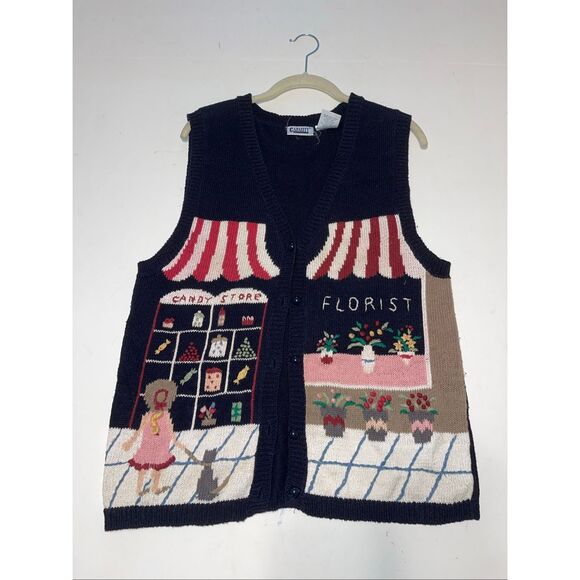 Vintage CAPACITY Sweater Vest Medium Grandma Embroidered Beaded 3D Knit M - Picture 1 of 7